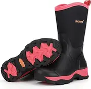 [Showave] Women's Rubber Hunting Boots Mid Calf Waterproof Rain Boots Insulated Mud Boots Durable Outdoor Working Boots for Fishing Garden Chore