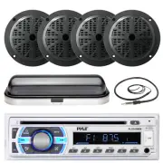 5.25" Marine Black Speakers, Pyle Bluetooth USB AUX Radio, Cover, Radio Antenna