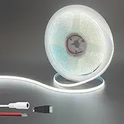 Clearhill 12V 5mm Width COB LED Strip Lights(No Power Supply),16.4FT/5M,Cool White 6500K,400LEDs/M,with 5521DC Female Connector,10W/M,CRI90,5000lm,Electroplated Double-Sided Panel Light Strip,IP20