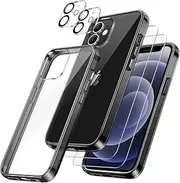 JETech 5 in 1 Case for iPhone 12 Mini 5.4-Inch, with 2-Pack Screen Protector and 2-Pack Camera Lens Protector, Full Coverage Tempered Glass Film, Shockproof Bumper Phone Cover (Black)