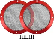X AUTOHAUX Universal 6.5" Car Speaker Grills Cover Mesh Round 6.5 Inch Audio Speaker Subwoofer Guard Protector with Mounting Screws Iron Red Black - Pack of 2