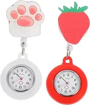 [ROMANSENTIAL] 2pcs Extendable Nurse Pocket Watch Cute Fob Watch Lapel Pin Hanging Watch Ladies Watch Digital Fob Watch Retractable Fob Watch Nurse Fob Watch Pocket Watch Fob Rechargeable Glass
