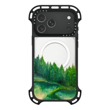iPhone 17 Pro Max Ultra Bounce Case MagSafe Compatible WOODLAND RETREAT 4, FOREST TREES GREEN AQUA TEAL NATURE MOUNTAINS PAINTING