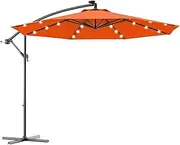 3M Cantilever Parasol Premium Garden Parasol Umbrella with Solar Power LED Light Built-in Banana Patio Umbrella Beach Umbrella for Garden, Patio, Pool Orange