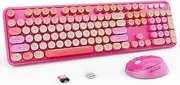 Wireless Keyboard and Mouse Combo, Retro Typewriter Keyboard with Round Keys, Ergonomic Full Size Red, Ideal for Windows PC, Home, Office and College,