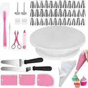 102 PCs Cake Decorating Supplies Kit for Beginners, Cake Turntable and Icing Piping, Baking Supplies Set with Cake Turntable, 36 Piping Tips, 2 Spatula, Silicon Bag, Piping Bags & Tips & Much More