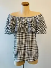 SUSSAN Linen Gingham Check Off Shoulder Top Size 14 BRAND NEW WITH TAGS