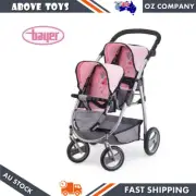 Bayer Twin Tandem Pram Doll Stroller Pink & Grey Toddler For Kids 3y+ Toy