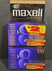 2 Pack Maxell Hi8 XR Metal Pro Quality 60 Minute 8mm Camcorder Video Tapes