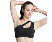 Adore One Shoulder Sports Bra Removable Padded Sexy Cute Workout Top-Black
