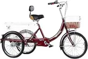 3 Wheels Adult Tricycle Pedal Trike Bike Cruiser with Basket&Bell for Single Speed for Seniors Women Men Exercise Shopping Cycling Pedalling