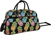 [World Traveler] Floral Prints 21-Inch Carry-On Rolling Travel Duffel Bag Luggage, Pineapple Black