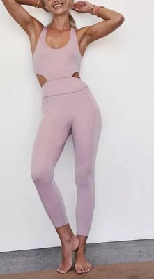 Free People Movement Back It Up Jumpsuit Side Cutouts Mauve Swoon Sz Small NWT