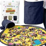 Storage Basket and Play Mat - Building Bricks Organizer - Tidy With Ease - Blocks Mat Storage Bag - Collapsible XL Kids Canvas Bag/Bin - Drawstring Playmat for Boys/Girls - 15"x14" (Navy)