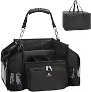 [Generic] Portable Make Up Artist Case with Compartments, Easy Clean PVC Lining, 46 cm, Black, Professional