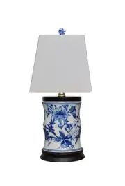 Blue and White Floral Motif Bamboo Style Porcelain Vase Table Lamp 15"