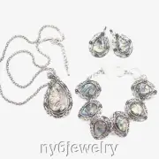 Natural Abalone shell Drop Pendant Necklace bracelet earring set FREE SHIPPING