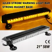 21INCH 42LED AMBER EMERGENCY STROBE BEACON LAMP 58W ROTATING WARNING FLASH LIGHT