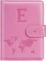 [Simikol] Passport Holder Cover Initail Letter A-Z Travel Wallet 7D Embossed Design RFID Blocking Card Holder Personalized Gift Passport Cover Wallet, Passport Book Holders for Women and Girls, Pink-E, Pink-E