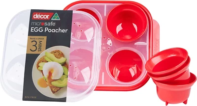 Décor 225000-004 Microsafe Microwave Steam Egg Poacher, Red