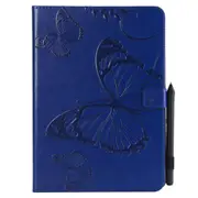 For Ipad 5/6 9.7 Fashion Butterfly Embossed Pu Leather Magnetic Closure Stand Case Auto Wake/Sleep Cover With Pen Slot Blue