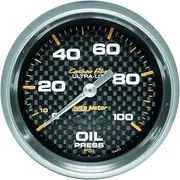 Autometer Gauge, Carbon Fiber, Oil Pressure, 2 5/8 in., 100psi, Mechanical, Analog, Each