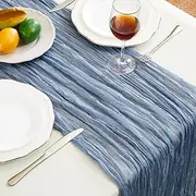 Fantastshop Dusty Blue Table Runner Cheesecloth 2 Pack 10FT Boho Gauze Table Runner 35x120 Inch Rustic Cheese Cloth for Wedding Valentines Party Romantic Table Decoration., AUZSZQ-90x300-26-2P