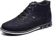 [Asifn] Men's Casual Leather Boots For Walking Lace-Up Slip-On Comfortable Adjustable Round Toe Flat Office Shoes