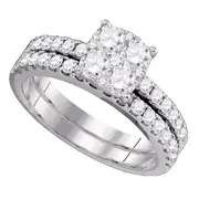 18k White Gold Round Diamond Bridal Wedding Ring Set 1-3/8 Cttw