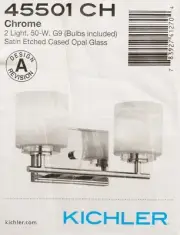 KICHLER Ohara 13 in. 2-Light Chrome Halogen Vanity Light w/ Etched Glass Shade