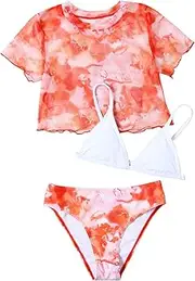 [Generic] Bathing Suit with Short Kids Toddler Baby Girls Spring Summer Print Bikini 3PC Beach Swimsuit Swimwear Clothes Girls Swim Size 5