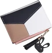 [DEARMAMY] Black PU Wallet for Women Multifunctional Short Purse with Tassel Stylish Zippered Coin Holder Durable Wear Resistant Design Birthday Holiday Present