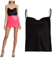 NWT Alice + Olivia Harmon Crystal Strap Tank Top Black Cowl Neck Silver Chain L