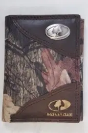 ZEP PRO MOSSY OAK CAMO LOGO Leather & Nylon Trifold WALLET TIN GIFT BOX