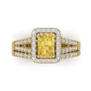 1.6ct Emerald Round Cut Halo Yellow Stone Ring bridal Set 14k Yellow Gold