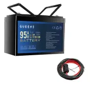 1PC Queens 12V 95AH Lithium Battery 100A LiFePO4 1PC 6m 6AWG Power Cable Fuse M8