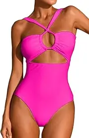 [LEISUP] Sexy Womens Bandeau Tie Back Cut Out Front High Waist Cheeky Bottom One Piece Swimsuit