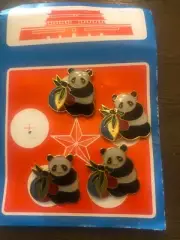 Set of 4 Panda Bear Lapel Pins 3/4" NEW