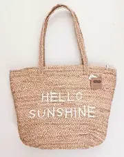 NWT Mud Pie Braided Jute Lg Insulated Cooler Tote Bag Hello Sunshine
