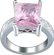 [Bigood] Fashion Square Crystal CZ Plated 925 Sterling Silver Solitaire Ring Pink