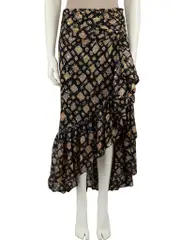 Abstract Pattern Silk Midi Skirt