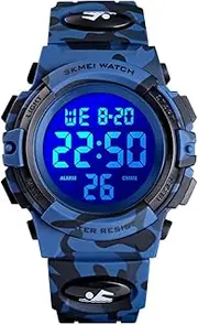 [Gosasa] Men 's Large Face Digital Outdoor Sports Waterproof Watch LED Luminous Alarm Stopwatch Simple Army