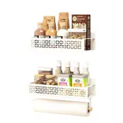 Catzon 2 Pcs Magnetic Spice Rack for Refrigerator with Paper Towel Holder-White