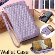 For iPhone 16 16e 15 14 13 12 11 Pro Max Plus Case Leather Zip Wallet Flip Cover