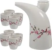 Set of 9pcs Traditional Sake Kettle Cups Ceramic Rice Wine Pot Elegant Wine Holder Present