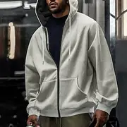 Men's Hoodie Full Zip Hoodie Fleece Hoodie Black Navy Blue Green Khaki Light Grey Hooded Plain Zipper Pocket Work Sports Outdoor Casual Basic Casual Workout F