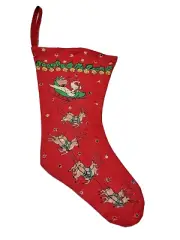20" Vintage RED FELT COLOR CHRISTMAS STOCKING SANTA REINDEER SEQUINS