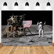 CapiSco Moon Landing Backdrop for The First Human Landing Moon Party Decorations, The United States Landed on The Moon Background, Astronauts Landing on The Moon Saluting The Flag Poster 5x3ft