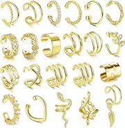 [Sanfenly] 22Pcs Adjustable Ear Cuffs for Women Ear Cuff Earrings Non Piercing Ear Cuff Set Cartilage Clip On Wrap Earring Set Non-Pierced Cuff Earrings For Women Girls Silver/Gold/Rosegold/Black