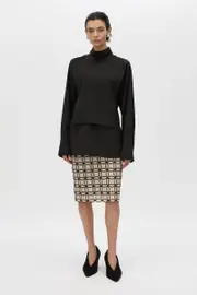 Deco Scalloped Midi Skirt in Black Honey - CAMILLA AND MARC® C&M